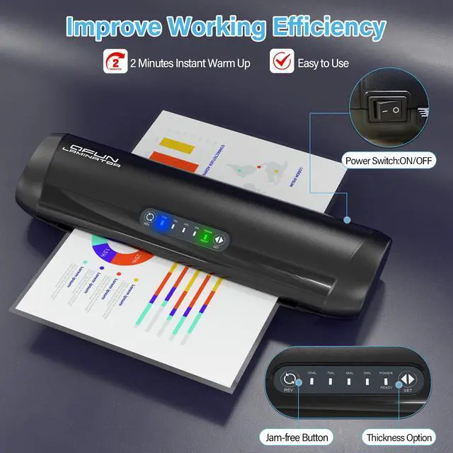 Alt view image 4 of 7 - 3-10 Mil Commercial Laminator Machine with Laminating Sheets, 4-Roller Jam-Free Thermal Laminator Machine 11x17, Fast Warm-up 13 Inch Laminating Machine, Hot Lamination Machine for Office School Home