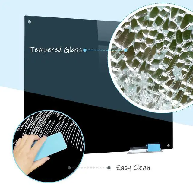 Alt view image 2 of 6 - Magnetic Black Glass Board with Eraser Frameless Tempered Glass Dry Erase Blackboard with Marker Tray for Interactive Office, Wall Mounted Frosted Black Glass Board, 48" x 36"