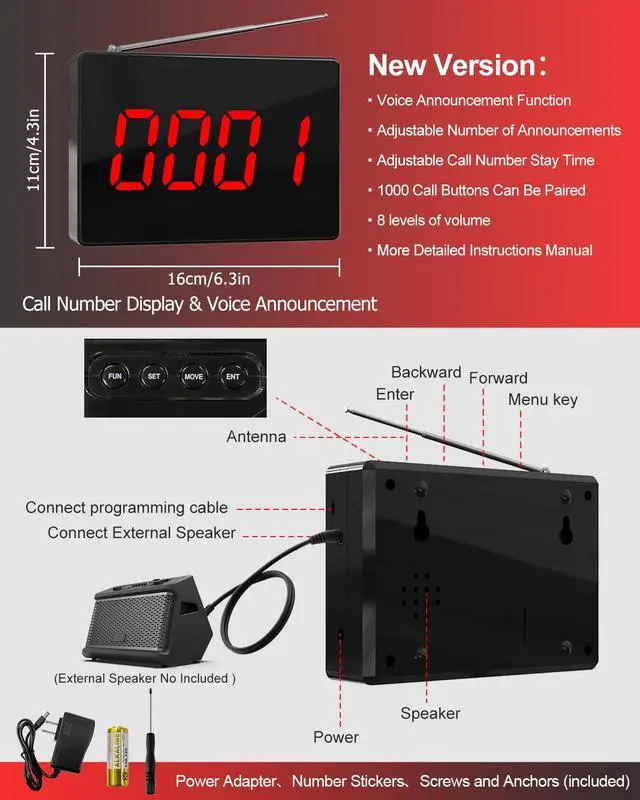 Alt view image 7 of 7 - Wireless Calling System Caregiver Call Button Patient Call Bell with 20 Waterproof Nurse Alert Call Buttons and 1 Display Receiver for Clinic Nurses Station Restaurant Nursing Home