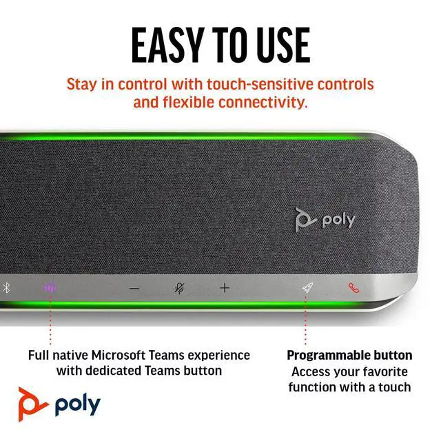 Alt view image 5 of 7 - Poly Sync 40+ Smart Speakerphone (Plantronics) - Flexible Workspaces - Connect to PC/Mac via BT700 Adapter and Smartphones via Bluetooth - Certified for Microsoft Teams Amazon Exclusive