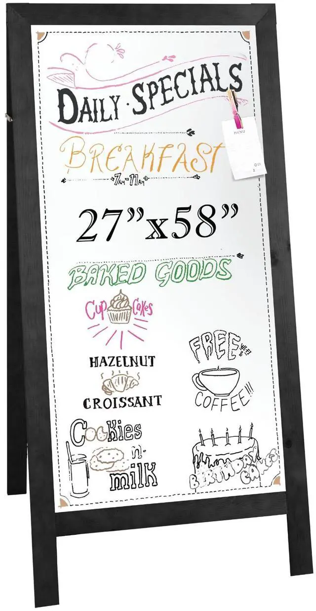 Main image of A Frame Whiteboard Easel Sign 27x58 in - Sandwich Signs Outdoor | Solid Wood A Frame Whiteboard Sign, Magnetic Double-Sided Dry Erase, Black