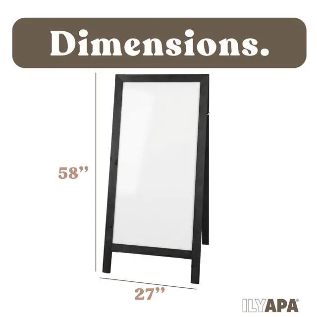 Alt view image 2 of 7 - A Frame Whiteboard Easel Sign 27x58 in - Sandwich Signs Outdoor | Solid Wood A Frame Whiteboard Sign, Magnetic Double-Sided Dry Erase, Black