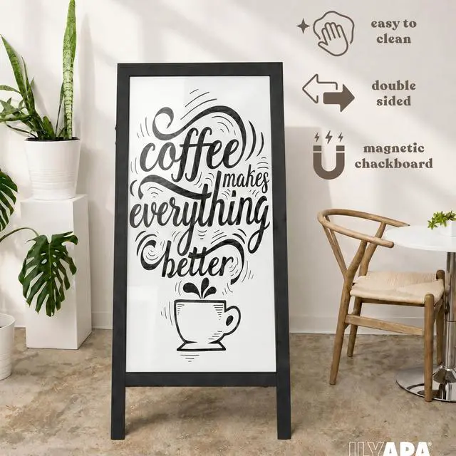 Alt view image 3 of 7 - A Frame Whiteboard Easel Sign 27x58 in - Sandwich Signs Outdoor | Solid Wood A Frame Whiteboard Sign, Magnetic Double-Sided Dry Erase, Black