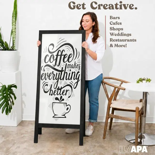 Alt view image 6 of 7 - A Frame Whiteboard Easel Sign 27x58 in - Sandwich Signs Outdoor | Solid Wood A Frame Whiteboard Sign, Magnetic Double-Sided Dry Erase, Black