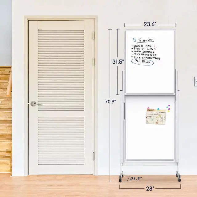 Alt view image 3 of 7 - 24x63 Mobile Corkboard and Whiteboard Double Sided Height Adjustable | Large Magnetic Mobile Dry Erase Board with Stand, Portable 4 Writing Surfaces Board For Office, Classroom And Home School Use