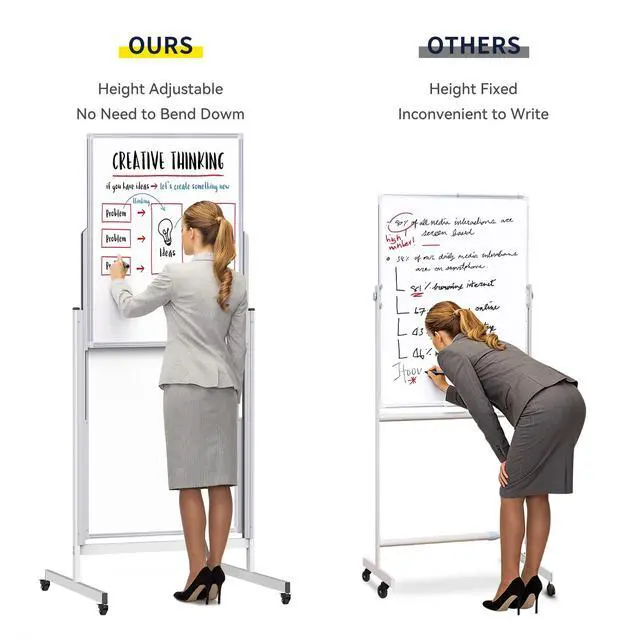 Alt view image 4 of 7 - 24x63 Mobile Corkboard and Whiteboard Double Sided Height Adjustable | Large Magnetic Mobile Dry Erase Board with Stand, Portable 4 Writing Surfaces Board For Office, Classroom And Home School Use