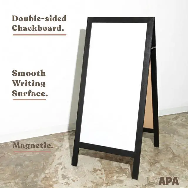 Alt view image 7 of 7 - A Frame Whiteboard Easel Sign 27x58 in - Sandwich Signs Outdoor | Solid Wood A Frame Whiteboard Sign, Magnetic Double-Sided Dry Erase, Black