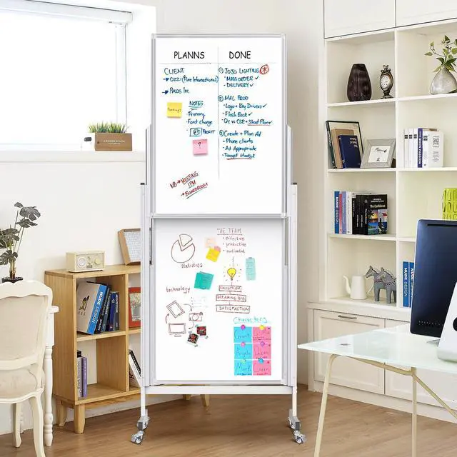 Alt view image 7 of 7 - 24x63 Mobile Corkboard and Whiteboard Double Sided Height Adjustable | Large Magnetic Mobile Dry Erase Board with Stand, Portable 4 Writing Surfaces Board For Office, Classroom And Home School Use