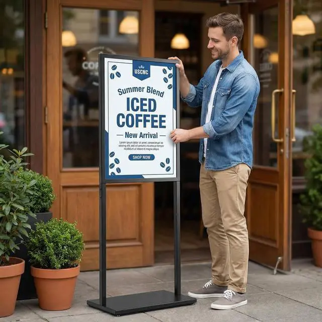 Alt view image 7 of 7 - Black 22×28inch Sign holder floor stand, heavy Duty Pedestal poster banner stand for display,22×28inch slide-in double sided poster sign holder floor standing for board Display (1 Pack)