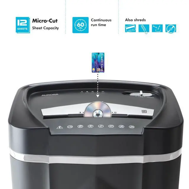 Alt view image 3 of 7 - High-Security 12-Sheet Micro-Cut Paper/CD and Credit Card Shredder with 5 Gallon Pullout Basket / 60 Mins Running Time/Security Level P-4