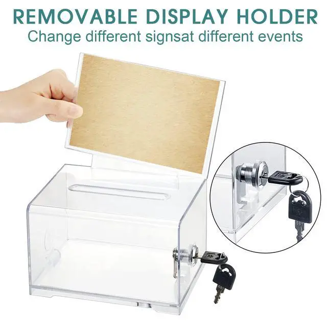 Alt view image 2 of 7 - 15 Pcs Acrylic Donation Box with Lock and Sign Holder Clear Ballot Donation Boxes with Slot for Fundraising Suggestion Box Storage Container for Voting, Raffle Bowl, Tip Jar