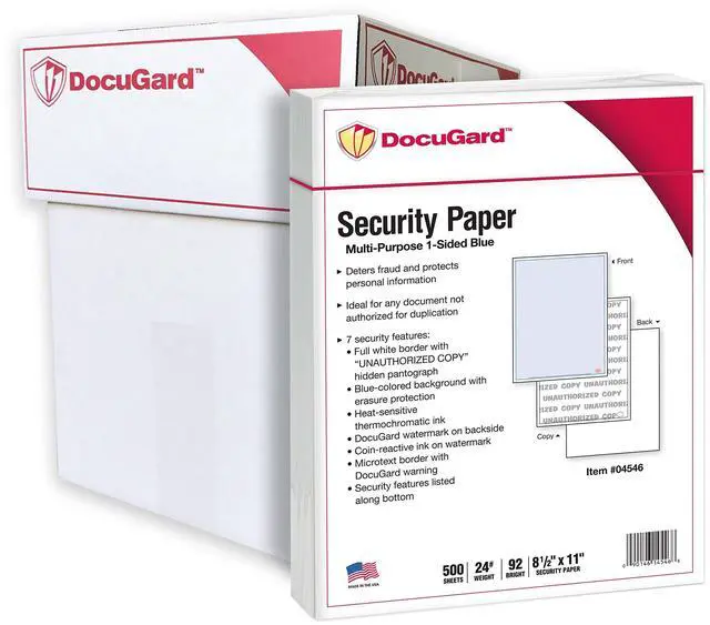 Main image of Advanced Blue Multi-Purpose Security Paper, 7 Features, 8.5 x 11 Inches, 24 lb, 2500 Sheets (04546C)