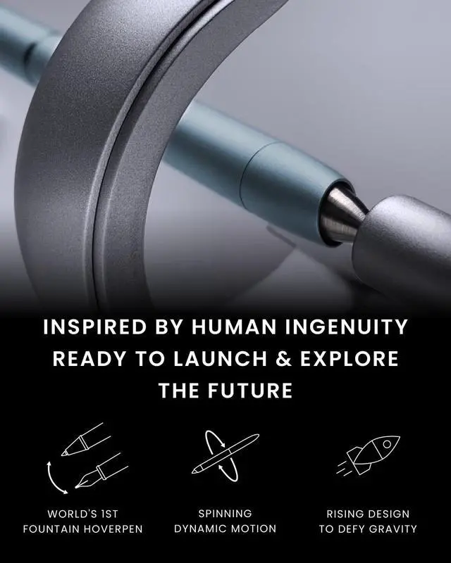Alt view image 2 of 6 - Hoverpen Future - Luxury Fountain Pen & Rollerball Pen All-In Gift Box, Schmidt Nib (Fine), Converter, Extra Refill, Aerospace Metal, Best Pen Gift Set for Men & Women (Mist Blue)