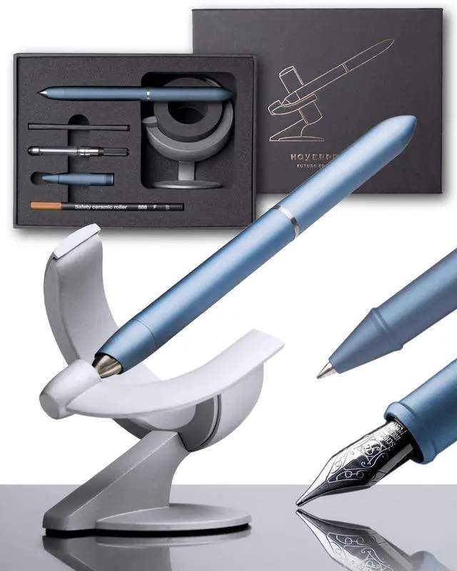Main image of Hoverpen Future - Luxury Fountain Pen & Rollerball Pen All-In Gift Box, Schmidt Nib (Fine), Converter, Extra Refill, Aerospace Metal, Best Pen Gift Set for Men & Women (Mist Blue)
