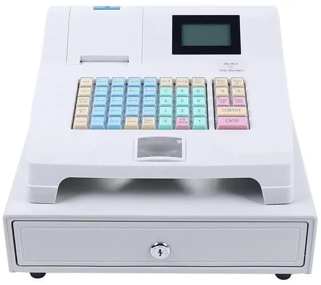 Main image of Electronic Cash Register 48 Keys POS Cash Registers w/ 8-Digital LED Display, Thermal Printer & Cash Box Cash Register for Small Businesses, Retailer, Supermarket (White)
