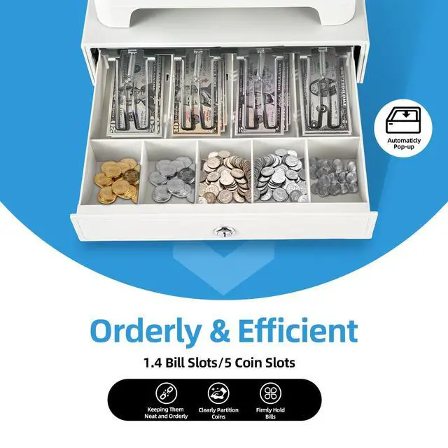 Alt view image 2 of 7 - Electronic Cash Register 48 Keys POS Cash Registers w/ 8-Digital LED Display, Thermal Printer & Cash Box Cash Register for Small Businesses, Retailer, Supermarket (White)