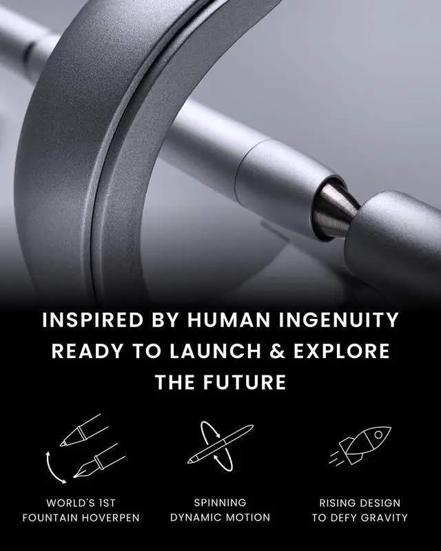 Alt view image 2 of 6 - Hoverpen Future - Luxury Fountain Pen & Rollerball Pen All-In Gift Box, Schmidt Nib (Fine), Converter, Extra Refill, Aerospace Metal, Best Pen Gift Set for Men & Women (Frost Silver)