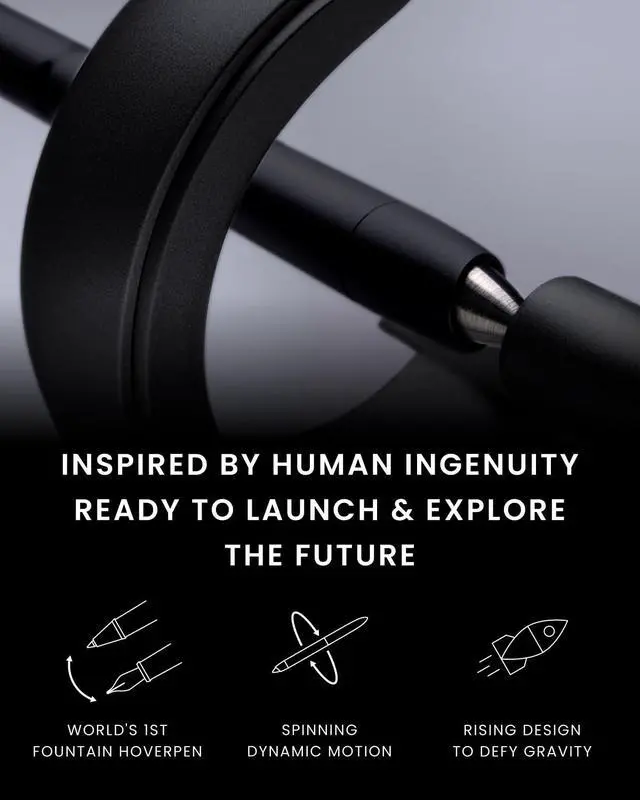 Alt view image 2 of 6 - Hoverpen Future - Luxury Fountain Pen & Rollerball Pen All-In Gift Box, Schmidt Nib (Fine), Converter, Extra Refill, Aerospace Metal, Best Pen Gift Set for Men & Women (Deep Black)