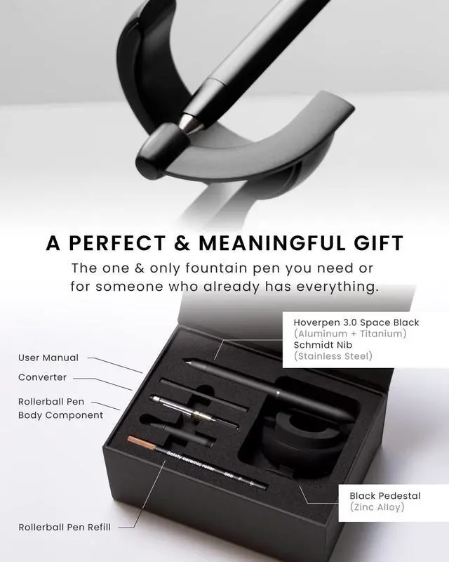 Alt view image 5 of 6 - Hoverpen Future - Luxury Fountain Pen & Rollerball Pen All-In Gift Box, Schmidt Nib (Fine), Converter, Extra Refill, Aerospace Metal, Best Pen Gift Set for Men & Women (Deep Black)