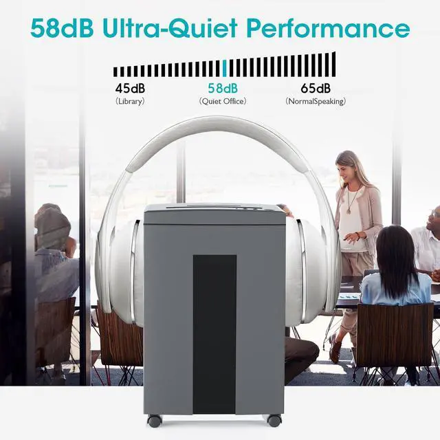 Alt view image 4 of 7 - SD9611 Quiet P4 Cross Cut Shredder, 18-Sheet 60 Min Gray ETL | Ultra quiet P4 cross cut shredder, 18-sheet capacity, 60 mins continuous run, P4 security, ETL certified for home & office