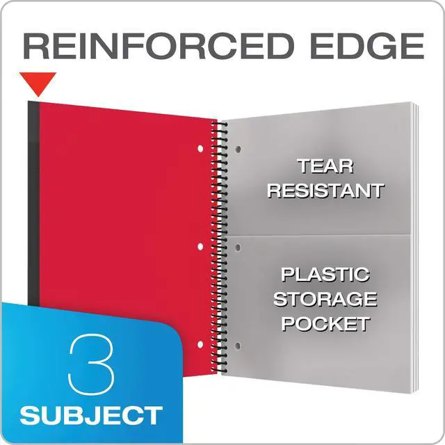 Alt view image 4 of 6 - Spiral Notebook 24 Pack, 3 Subject, Wide Rule, Durable Plastic Covers, Strong Coil, 3 Durable Pockets, 8.5 x 11, 150 Sheets, Red, Green, Blue (89804)