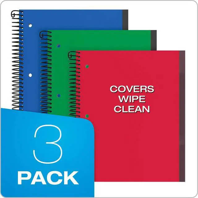 Alt view image 6 of 6 - Spiral Notebook 24 Pack, 3 Subject, Wide Rule, Durable Plastic Covers, Strong Coil, 3 Durable Pockets, 8.5 x 11, 150 Sheets, Red, Green, Blue (89804)
