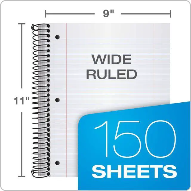 Alt view image 3 of 6 - Spiral Notebook 24 Pack, 3 Subject, Wide Rule, Durable Plastic Covers, Strong Coil, 3 Durable Pockets, 8.5 x 11, 150 Sheets, Red, Green, Blue (89804)