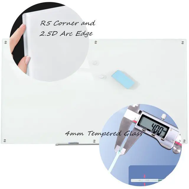 Alt view image 3 of 6 - Glass Whiteboard Magnetic Dry Erase Board 6' x 4', Large Frameless Glass White Boards for Wall Office School Home