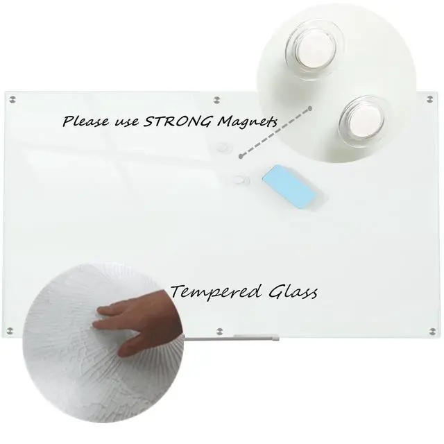 Alt view image 4 of 6 - Glass Whiteboard Magnetic Dry Erase Board 6' x 3', Large Frameless Glass White Board for Wall, White Surface