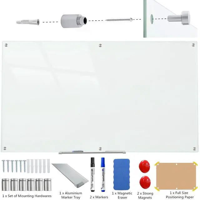 Alt view image 5 of 6 - Glass Whiteboard Magnetic Dry Erase Board 6' x 3', Large Frameless Glass White Board for Wall, White Surface