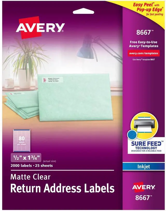Main image of Matte Clear Return Address Labels,Sure Feed Technology,Inkjet,1/2" x 1-3/4",2,000 Labels, 5 Packs (8667)