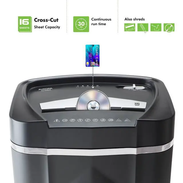 Alt view image 4 of 7 - Anti-Jam 16-Sheet Crosscut Paper/CD and Credit Card Shredder/ 5-Gallon pullout Basket 30 Minutes Continuous Run Time