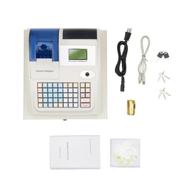 Alt view image 3 of 7 - Electronic Cash Register, 48 Keys Commercial Cash Registers Cash Register POS Systems Stainless Steel Registers w/Thermal Print Head&8 Digital LED for Shopping Malls Retailers Restaurants (White)