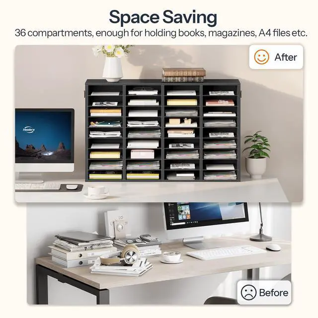 Alt view image 4 of 7 - Wooden Literature Organizer, 36-Slot Mail Sorters, Removable Classroom Mailbox, Student Mailboxes for Classroom, Paper Storage Organizer, for Home, Office, Black BK36WF01