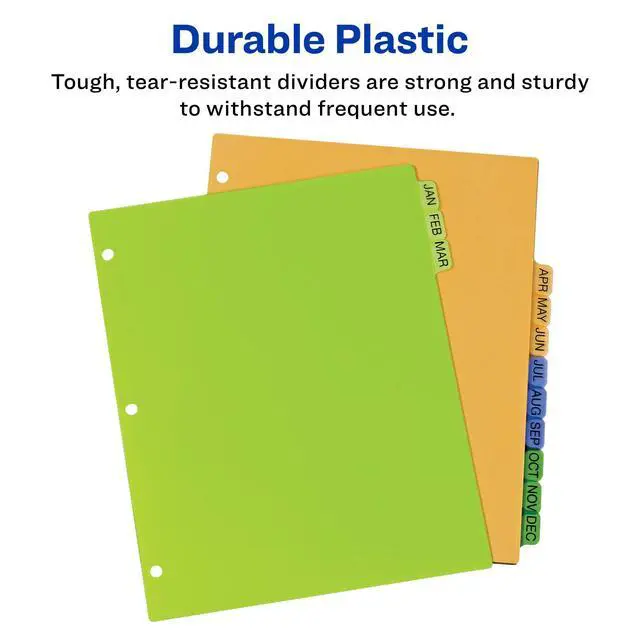 Alt view image 2 of 6 - Pre-Printed Jan-Dec Plastic Dividers for 3 Ring Binders, 12-Tab Sets, Multicolor, 24 Sets, 288 Divider Tabs (11331)