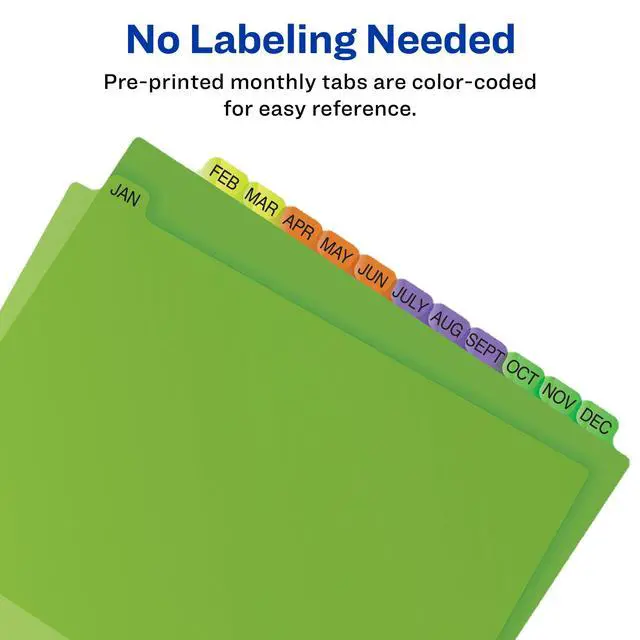 Alt view image 3 of 6 - Pre-Printed Jan-Dec Plastic Dividers for 3 Ring Binders, 12-Tab Sets, Multicolor, 24 Sets, 288 Divider Tabs (11331)