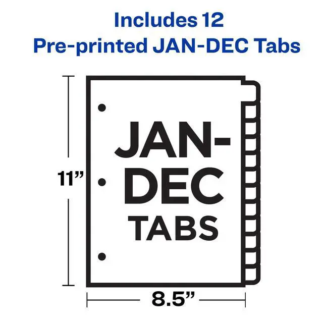 Alt view image 4 of 6 - Pre-Printed Jan-Dec Plastic Dividers for 3 Ring Binders, 12-Tab Sets, Multicolor, 24 Sets, 288 Divider Tabs (11331)