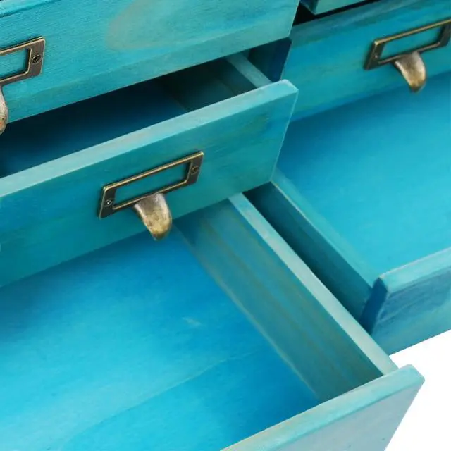 Alt view image 7 of 7 - Wooden Desktop Organizer, 3 Tier Tabletop Storage Cabinet with 12 Drawers Composable Four-Piece Set & Metal Handles Modular Stackable Desktop Apothecary Cabinet for Home Offices Schools (Blue)
