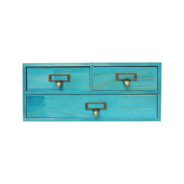 Alt view image 6 of 7 - Wooden Desktop Organizer, 3 Tier Tabletop Storage Cabinet with 12 Drawers Composable Four-Piece Set & Metal Handles Modular Stackable Desktop Apothecary Cabinet for Home Offices Schools (Blue)