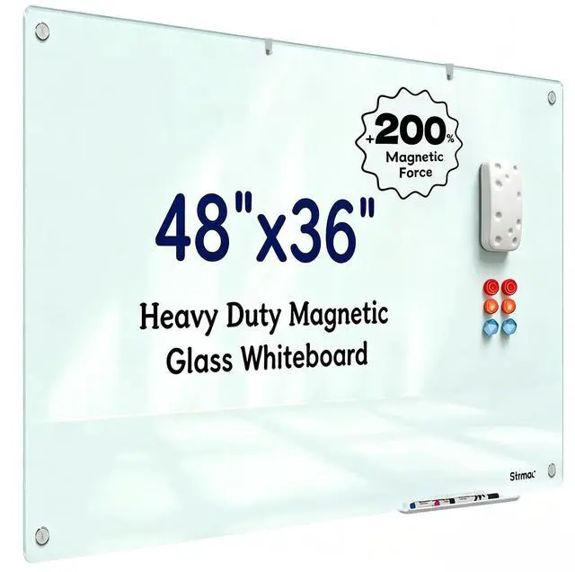 Main image of Magnetic Glass Dry Erase Board - 48'' x 36'' Whiteboard White Writing Board Nano-Coated Tempered Glass Marker for Wall Office School and Home