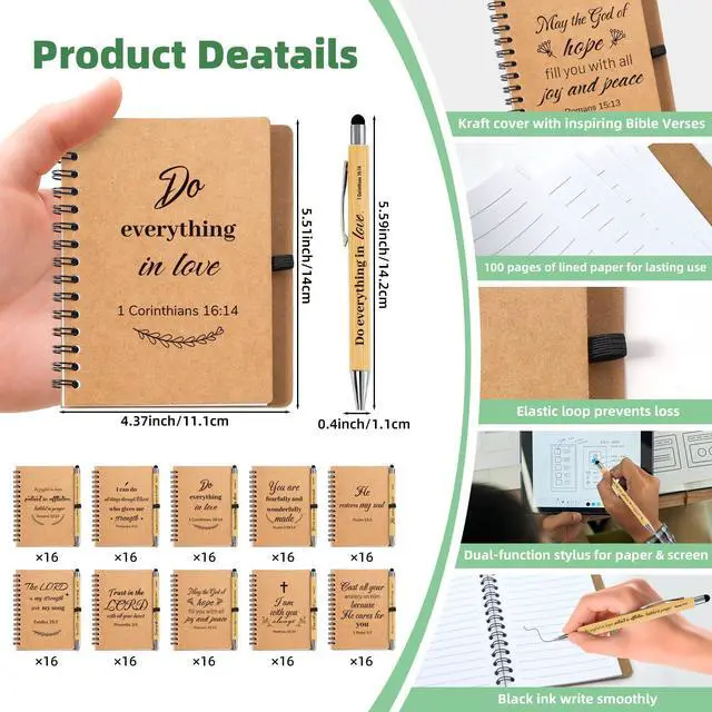 Alt view image 2 of 7 - 320 PCS Bulk Christian Gifts, Prayer Journal for Women & Men,160 Small Christian Notebooks,160 Scripture Pens, Inspirational Notebooks for Church, Spiritual Gift for Bible Study, Faith Gift for Church