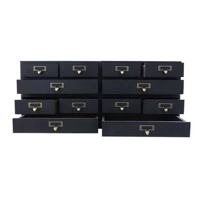 Alt view image 4 of 7 - Wooden Desktop Organizer, 3 Tier Tabletop Storage Cabinet with 12 Drawers Composable Four-Piece Set & Metal Handles Modular Stackable Desktop Apothecary Cabinet for Home Offices Schools (Black)