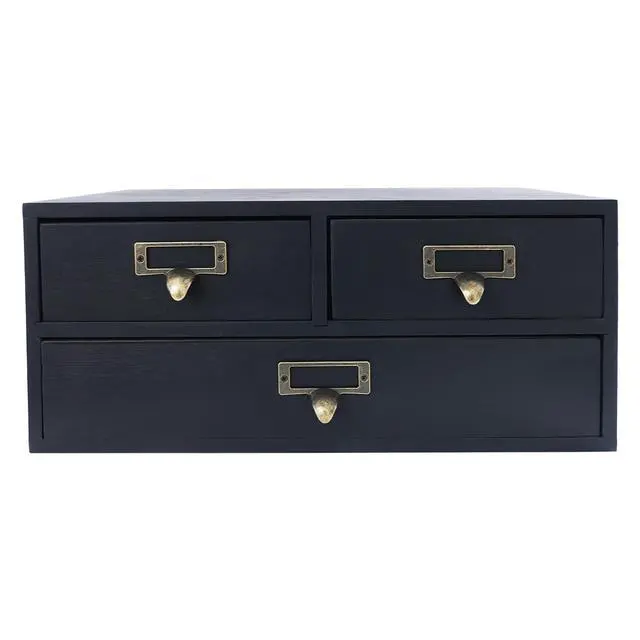 Alt view image 6 of 7 - Wooden Desktop Organizer, 3 Tier Tabletop Storage Cabinet with 12 Drawers Composable Four-Piece Set & Metal Handles Modular Stackable Desktop Apothecary Cabinet for Home Offices Schools (Black)