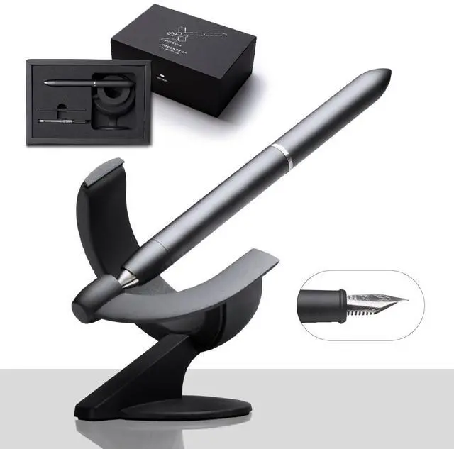 Main image of Hoverpen Future - Luxury Fountain Pen, Schmidt Nib (Fine), Converter, Extra Refill, Futuristic Aesthetic, Aerospace Metal, Best Pen Gift Set for Men & Women (Deep Black)