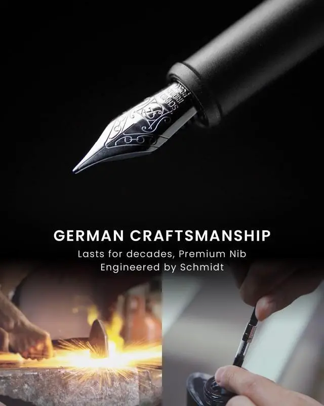 Alt view image 3 of 6 - Hoverpen Future - Luxury Fountain Pen, Schmidt Nib (Fine), Converter, Extra Refill, Futuristic Aesthetic, Aerospace Metal, Best Pen Gift Set for Men & Women (Deep Black)