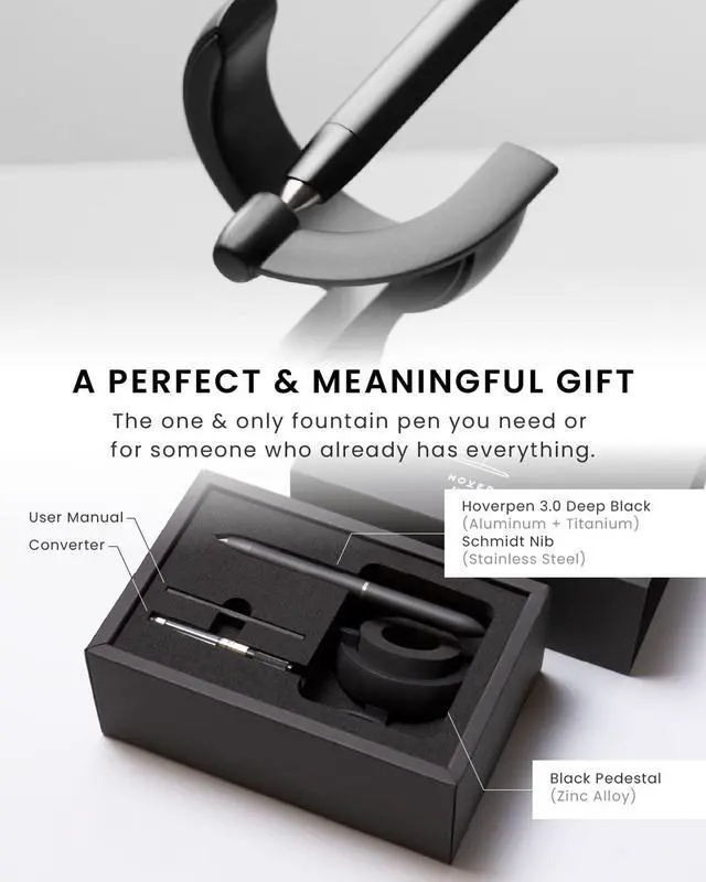 Alt view image 5 of 6 - Hoverpen Future - Luxury Fountain Pen, Schmidt Nib (Fine), Converter, Extra Refill, Futuristic Aesthetic, Aerospace Metal, Best Pen Gift Set for Men & Women (Deep Black)