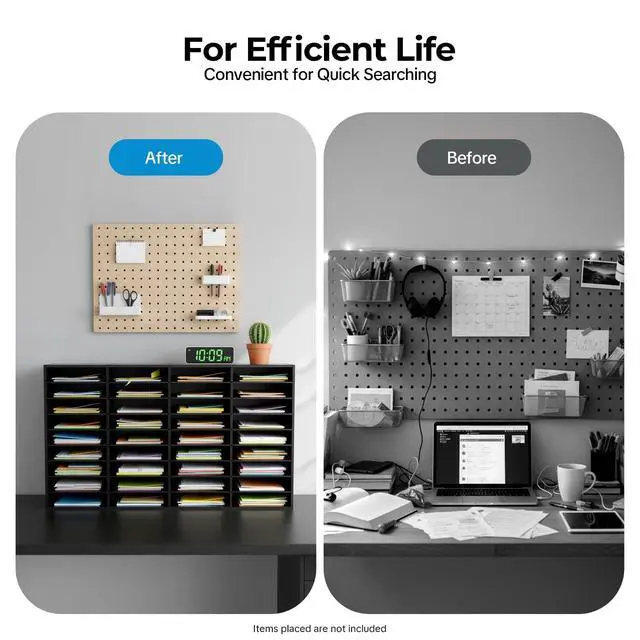 Alt view image 3 of 7 - Literature Organizer 36 Slots Desk File Literature Sorter Mailbox Sorter Paper and Mail Organizer Desktop Paper Storage Holder for Home, Office and Classroom (39.4 * 11.8 * 24in, Black)