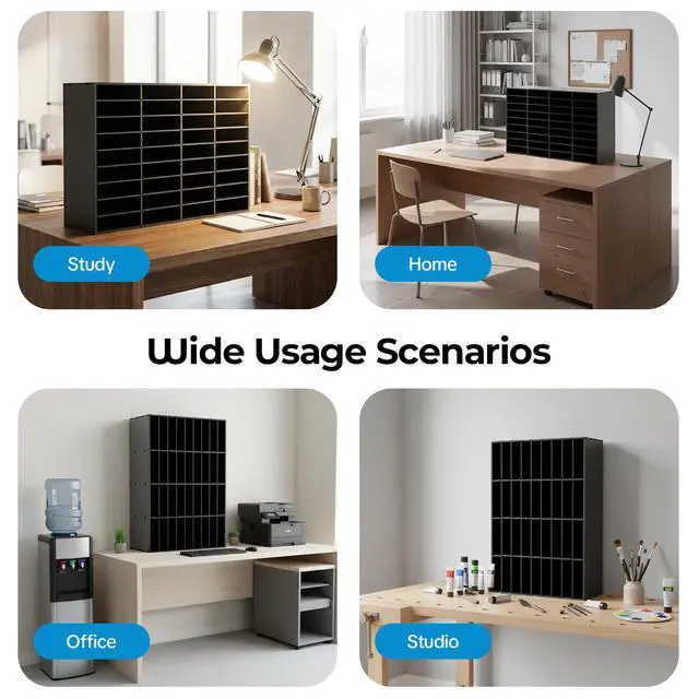 Alt view image 4 of 7 - Literature Organizer 36 Slots Desk File Literature Sorter Mailbox Sorter Paper and Mail Organizer Desktop Paper Storage Holder for Home, Office and Classroom (39.4 * 11.8 * 24in, Black)