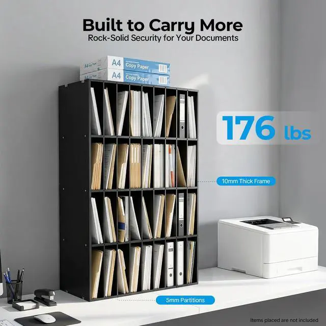 Alt view image 5 of 7 - Literature Organizer 36 Slots Desk File Literature Sorter Mailbox Sorter Paper and Mail Organizer Desktop Paper Storage Holder for Home, Office and Classroom (39.4 * 11.8 * 24in, Black)