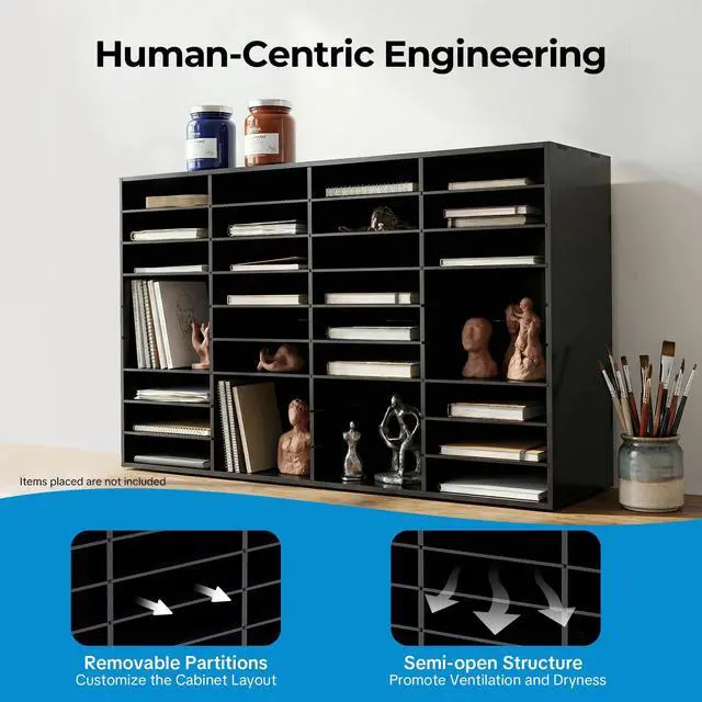 Alt view image 7 of 7 - Literature Organizer 36 Slots Desk File Literature Sorter Mailbox Sorter Paper and Mail Organizer Desktop Paper Storage Holder for Home, Office and Classroom (39.4 * 11.8 * 24in, Black)